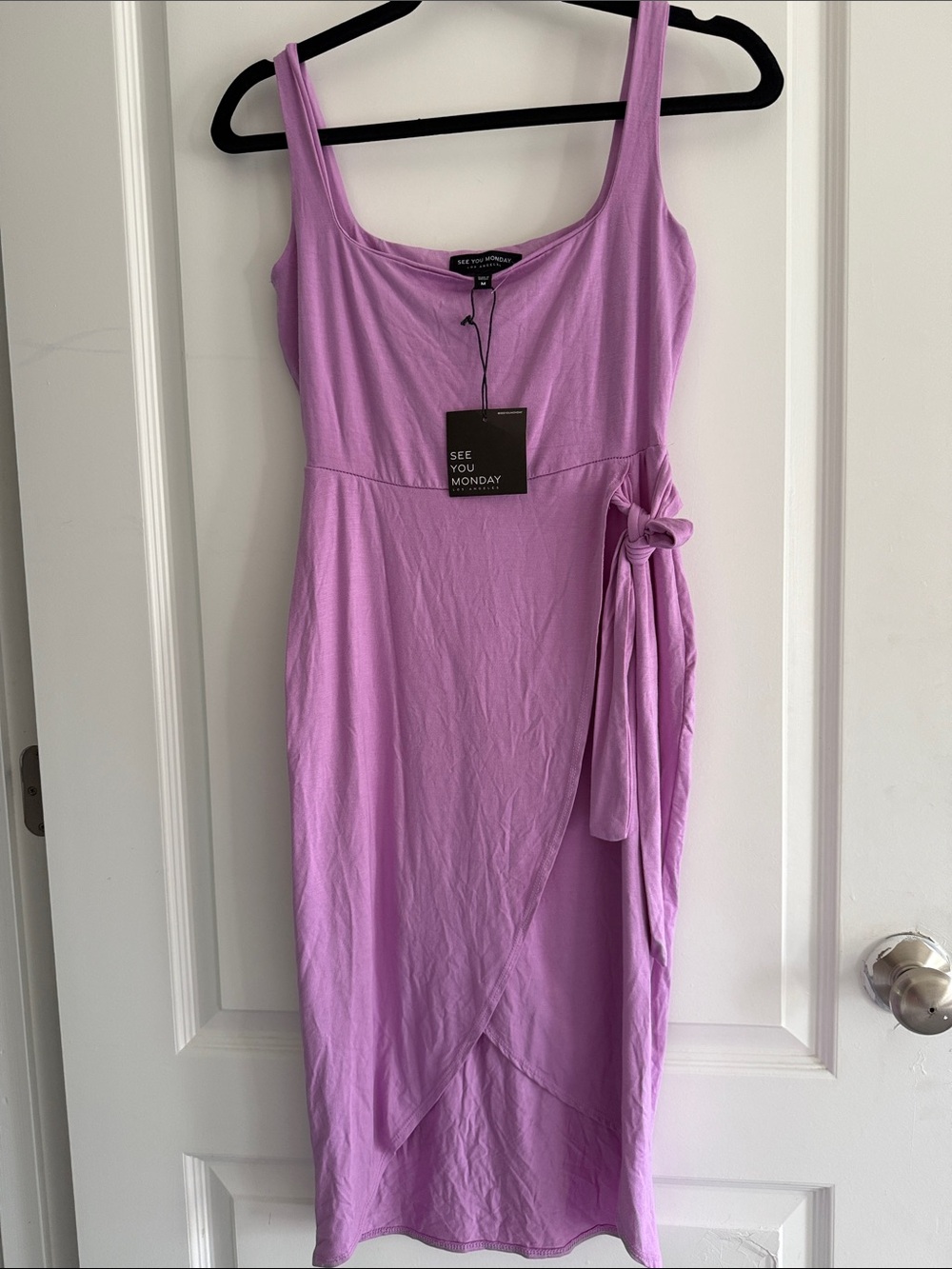 See You Monday Lavender Wrap-Style Midi Dress